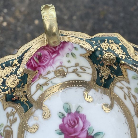 Antique Porcelain Hand Painted Gilt Mayonnaise Sauce Dish w Underplate Victorian - Picture 15 of 16